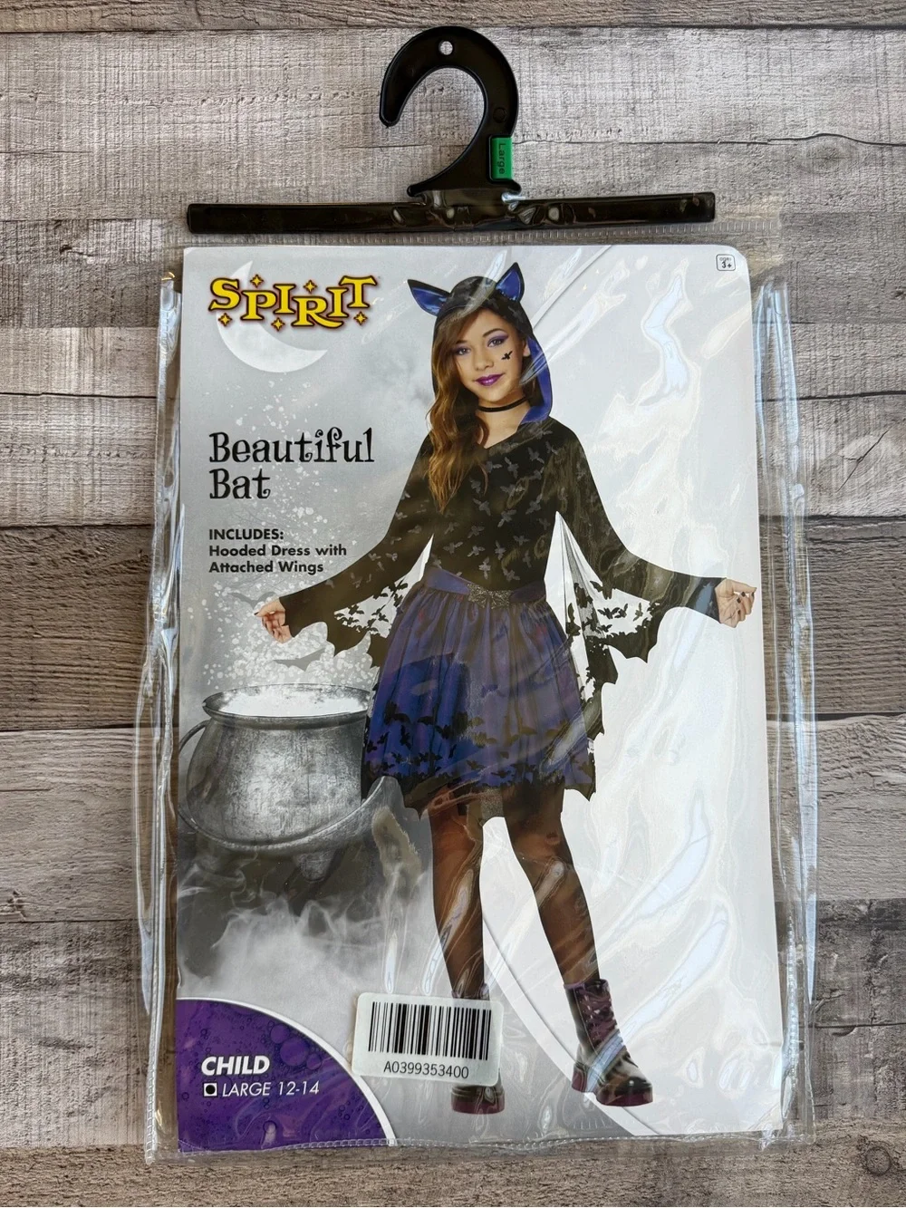 Spirit Halloween Girls Bat Costume Dress Hooded Purple Black Size Large 12-14